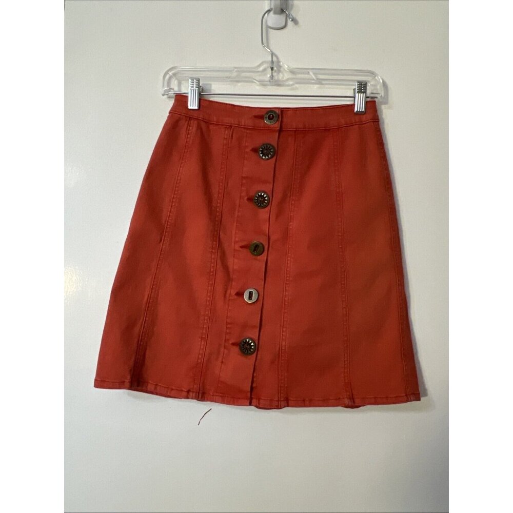 Anthropologie Pilcro and the Letterpress Orange‎ Skirt Womens O Button Front